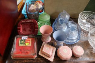 2 Art Deco Dressing table sets, collection of Wedgwood Jasperware and 2 Advertising ashtrays