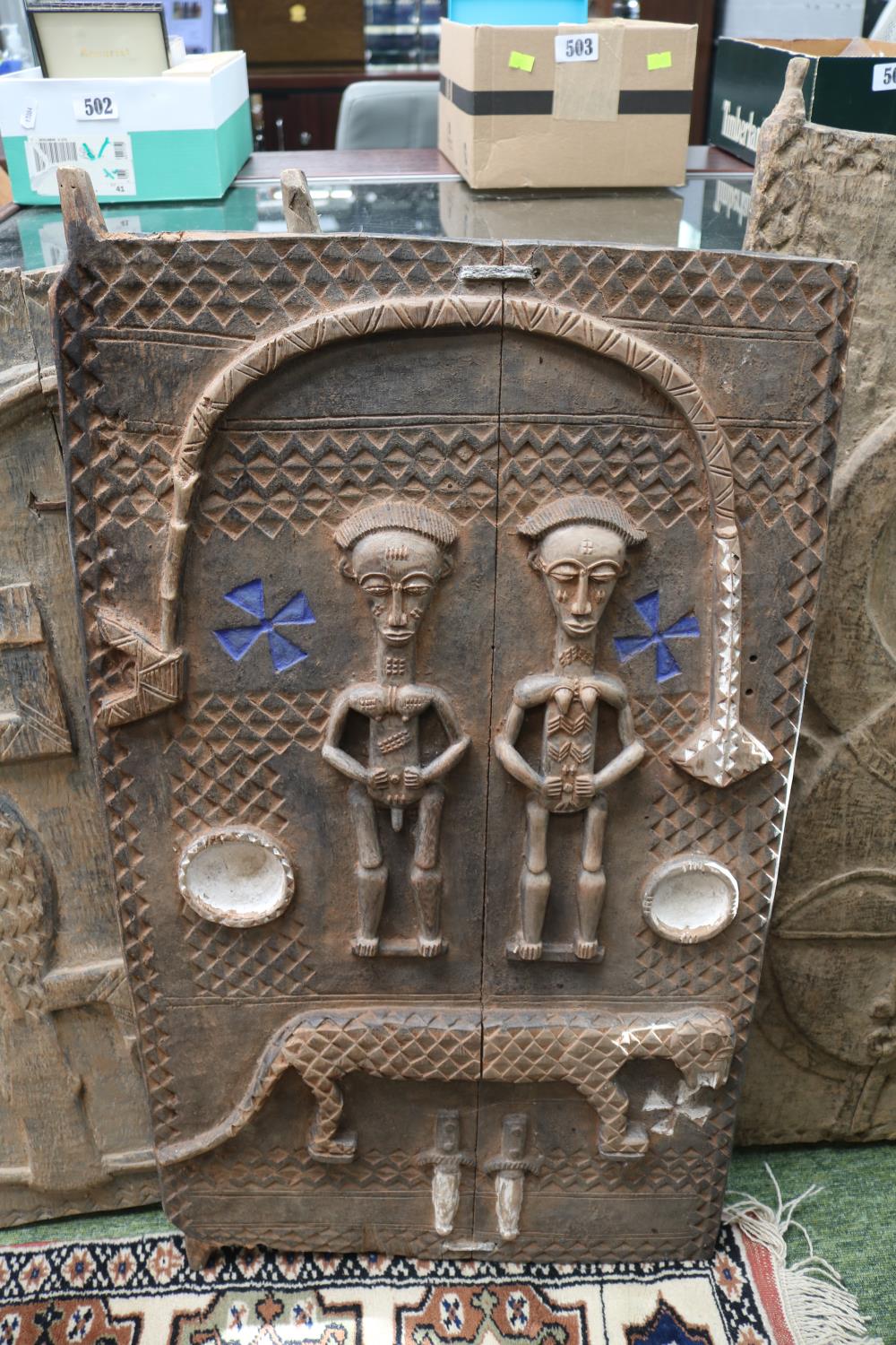 Collection of 4 African Baule door carvings possibly Ivory coast - Shrine doors largest 100cm in - Image 3 of 5