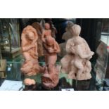 Collection of 3 unglazed Studio pottery figurines unsigned 20cm