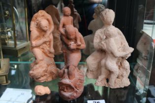 Collection of 3 unglazed Studio pottery figurines unsigned 20cm