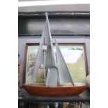 Large 1930s Art Deco Chrome companion set in the form of a sailing yacht on polished hardwood