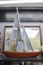 Large 1930s Art Deco Chrome companion set in the form of a sailing yacht on polished hardwood