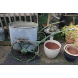 Large Galvanised Water Carrier on Wrought metal wheels