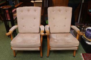 Pair of Light oak upholstered Parker Knoll Chairs