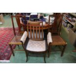 Edwardian upholstered curved Piano stool and a Pair of Edwardian Bedroom chairs