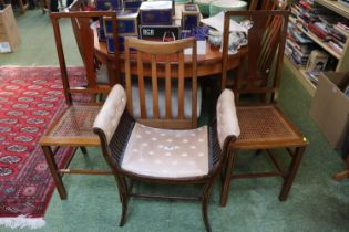 Edwardian upholstered curved Piano stool and a Pair of Edwardian Bedroom chairs