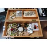 Collection of assorted Costume jewellery and bygones to include Coins, Pocket watch, RAF Buttons etc