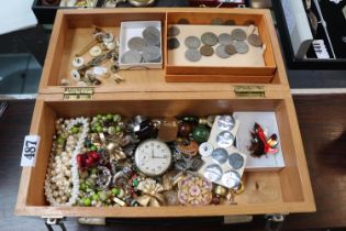 Collection of assorted Costume jewellery and bygones to include Coins, Pocket watch, RAF Buttons etc