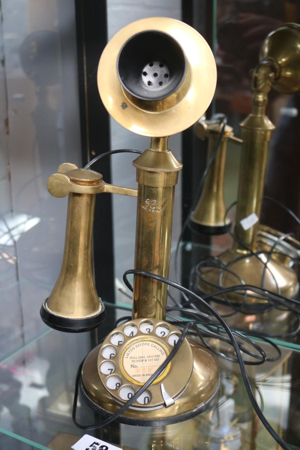 G & C Brass Stick Telephone with dial and receiver
