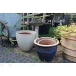Collection of assorted Garden Pots Cast Iron Bird Bath and a Concrete Had and bird concrete figure