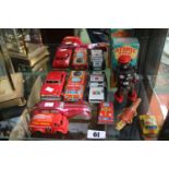 Collection of assorted Tin Plate Toys to include Boxed Atomic Robot Man, Police Car, Fire Tender etc