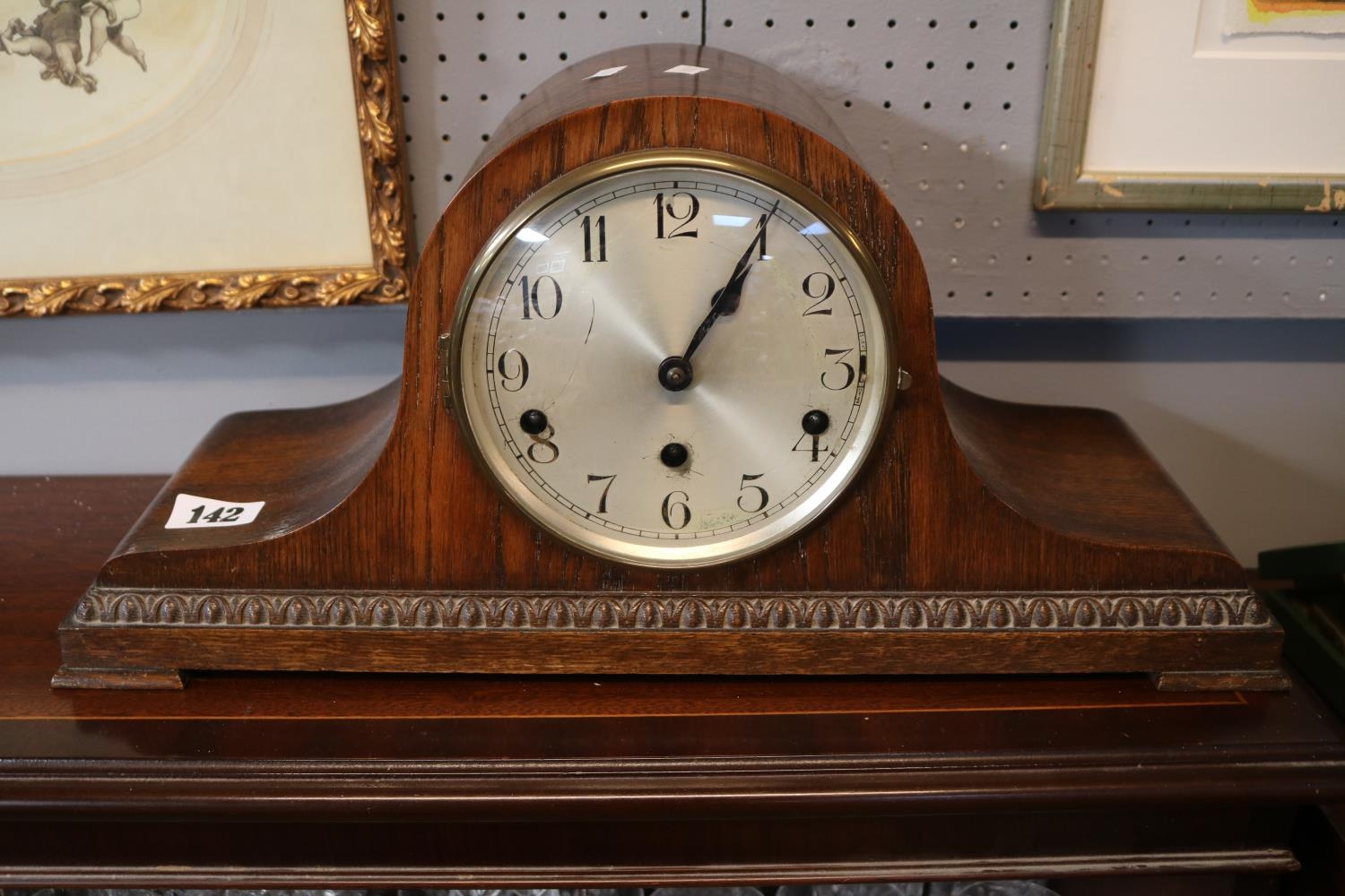 Oak cased Westminster Chimes Mantel clock with numeral dial