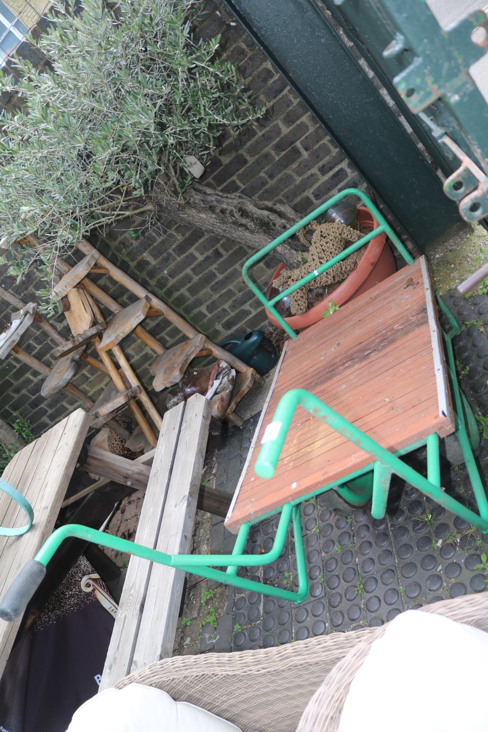 Wooden slatted Tubular metal garden trolley