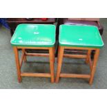 Pair of 1950s Green Upholstered Stools