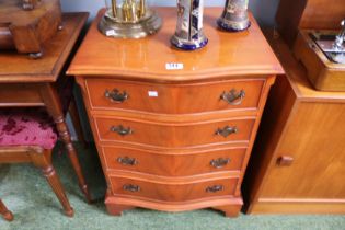 Modern Serpentine fronted Chest of 4 drawers with drop handles on bracket feet