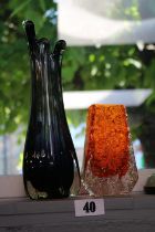 Whitefriars Tangerine Coffin Vase and a Italian Art Glass vase