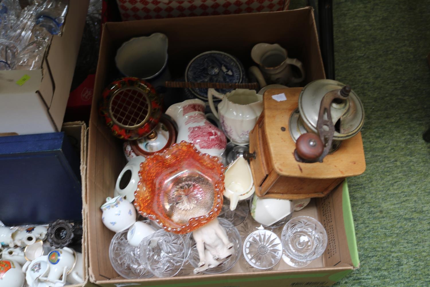 2 Boxes of assorted Ceramics and bygones inc. Coffee Grinder, Canteen of Cutlery etc - Image 2 of 2