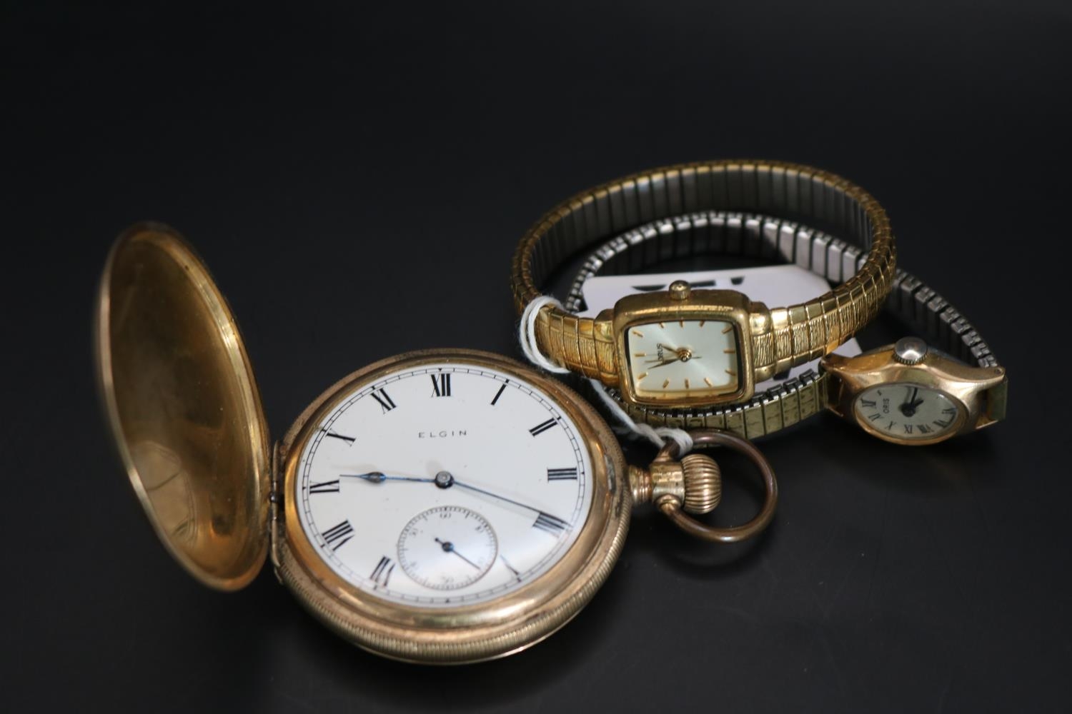 Elgin Gold Plated Pocket watch with Roman numeral dial, Oris and Lorus Wristwatch