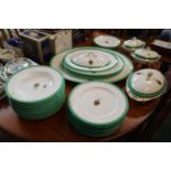 Collection of 19thC Green banded dinnerware with applied Crest