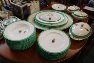 Collection of 19thC Green banded dinnerware with applied Crest