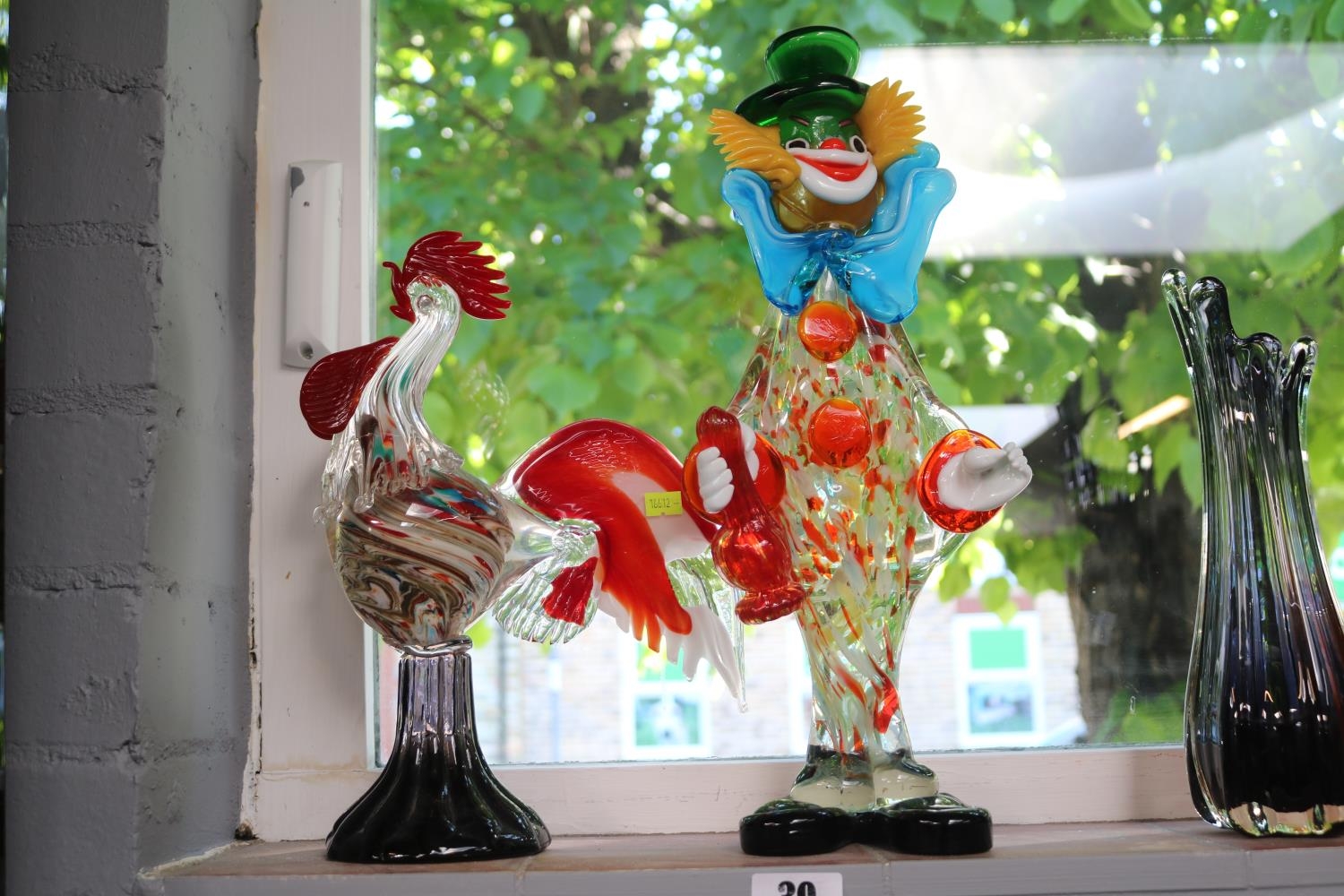 Large Murano Glass Clown and a Murano glass figure of a Cockerel