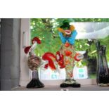 Large Murano Glass Clown and a Murano glass figure of a Cockerel