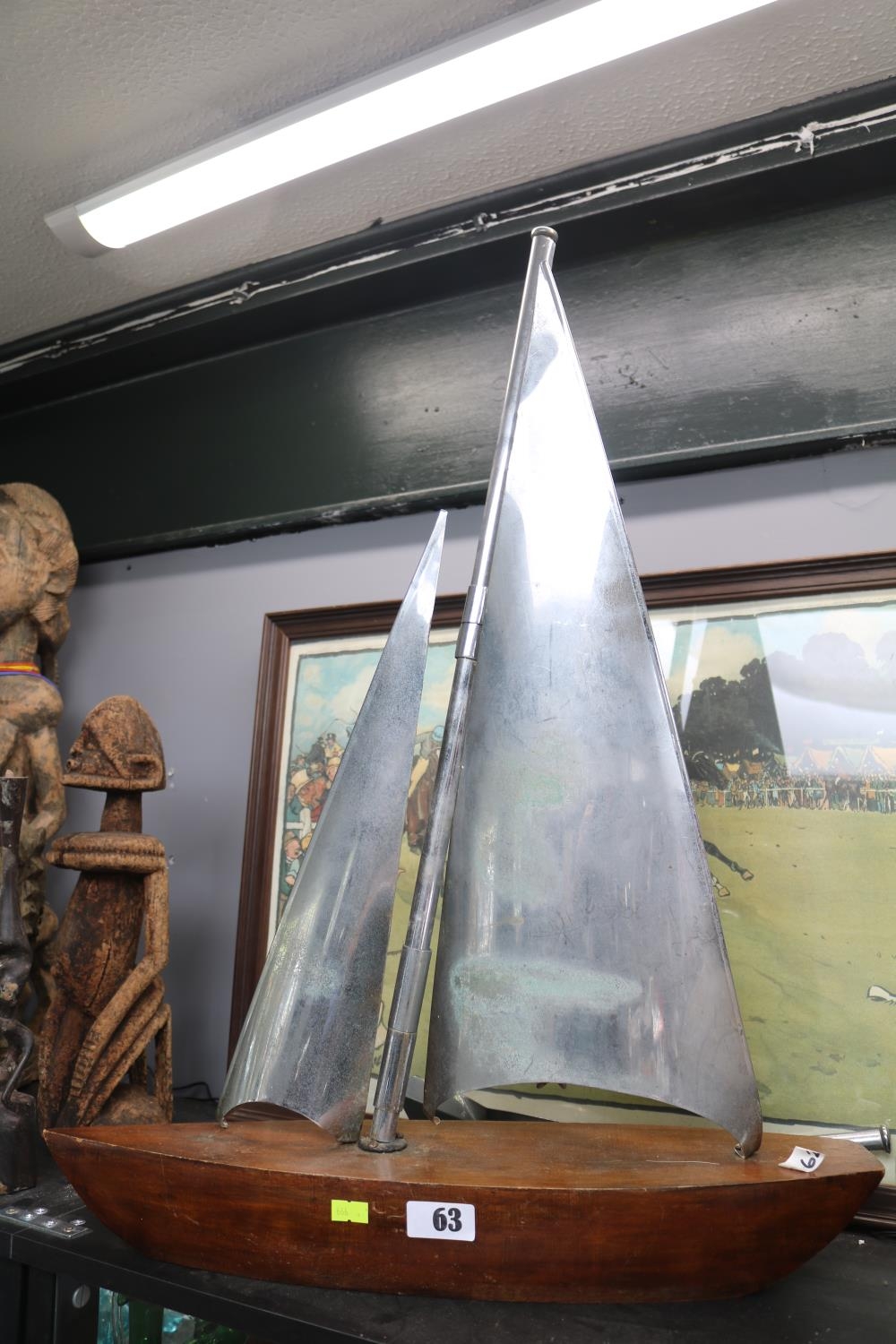 Large 1930s Art Deco Chrome companion set in the form of a sailing yacht on polished hardwood - Image 3 of 3