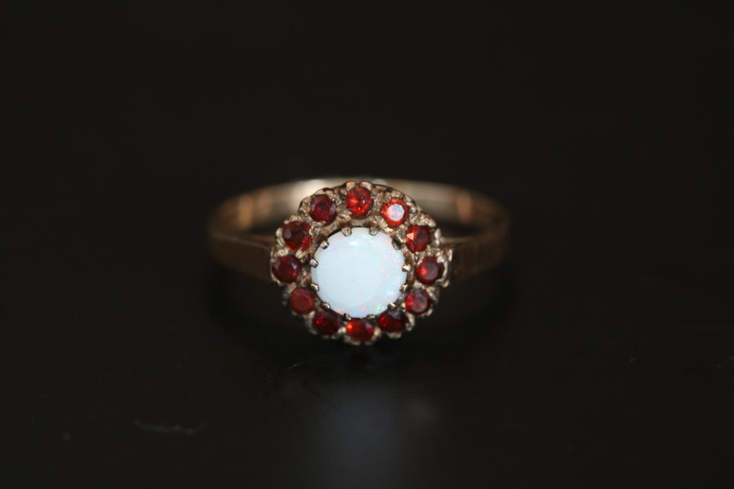 Ladies 9ct Gold Opal and Garnet Ring 1980s Size S 2.3g total weight