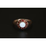 Ladies 9ct Gold Opal and Garnet Ring 1980s Size S 2.3g total weight
