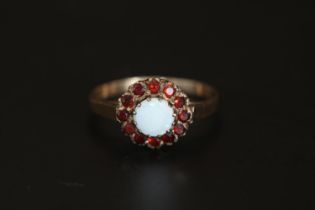 Ladies 9ct Gold Opal and Garnet Ring 1980s Size S 2.3g total weight