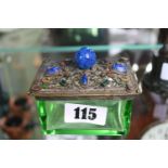 Bijoux Green glass Lapis Lazuli jewelled jewellery box 8cm in Length