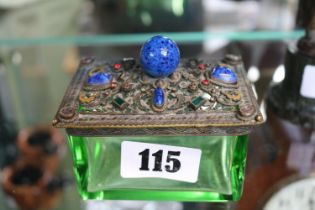 Bijoux Green glass Lapis Lazuli jewelled jewellery box 8cm in Length