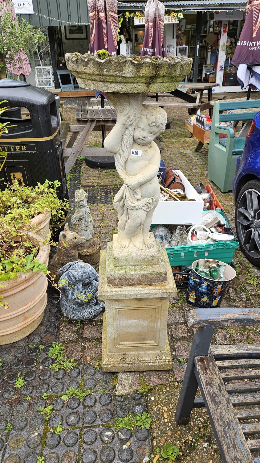 Large Garden Cherub and column bird bath