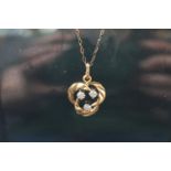 Ladies 9ct Gold Diamond Set Heart Design Pendant on chain 48cm in Length