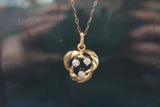 Ladies 9ct Gold Diamond Set Heart Design Pendant on chain 48cm in Length