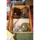 Collection of assorted Vintage bygones to include Walnut Tea Caddy, Brassware etc