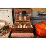 Walnut cased Canteen of Cutlery and a 1950 Cased set of Cutlery