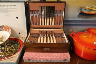 Walnut cased Canteen of Cutlery and a 1950 Cased set of Cutlery