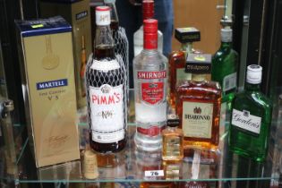 Collection of assorted Alcohol to include Disaronno, Smirnoff Vodka, Pimms, Martell Fine Cognac etc