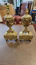 Pair of French Louis XVI Style Brass Chenets or Fire Dogs - missing supports CAT CHANGE