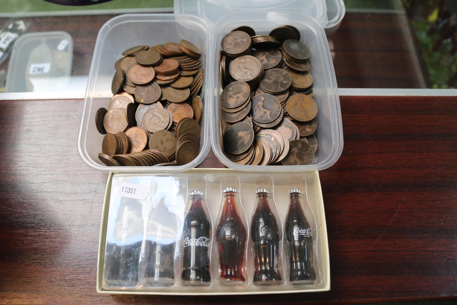 Collection of assorted Coins and a set of Coca Cola Miniature's