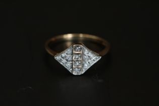 Ladies 9ct Gold Art Deco design Diamond set ring Size O 1.99g total weight