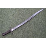 19thC Bayonet fullered Yataghan shaped blade with chequered handle. 72cm in Length