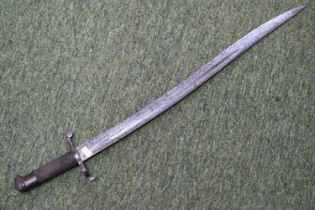 19thC Bayonet fullered Yataghan shaped blade with chequered handle. 72cm in Length