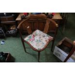 Edwardian Inlaid Corner Chair with upholstered seat