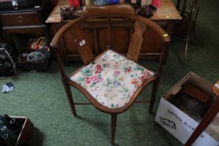 Edwardian Inlaid Corner Chair with upholstered seat