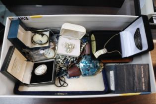 Box of assorted Costume jewellery inc. Cameo Brooches, Pendants etc