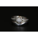 9ct White Gold Diamond set ring with shaped wedding band Size L 5.08g total weight