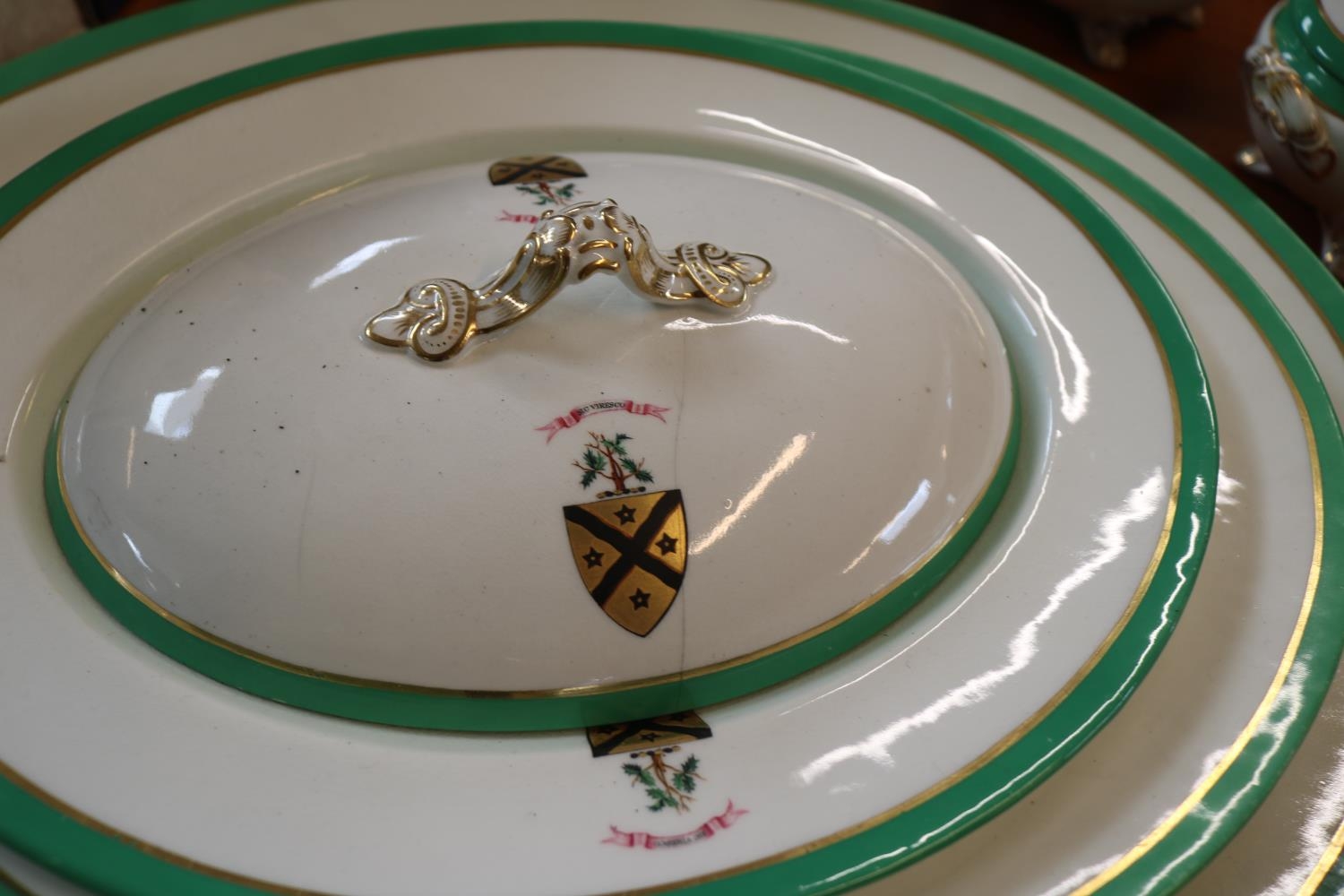 Collection of 19thC Green banded dinnerware with applied Crest - Image 3 of 5