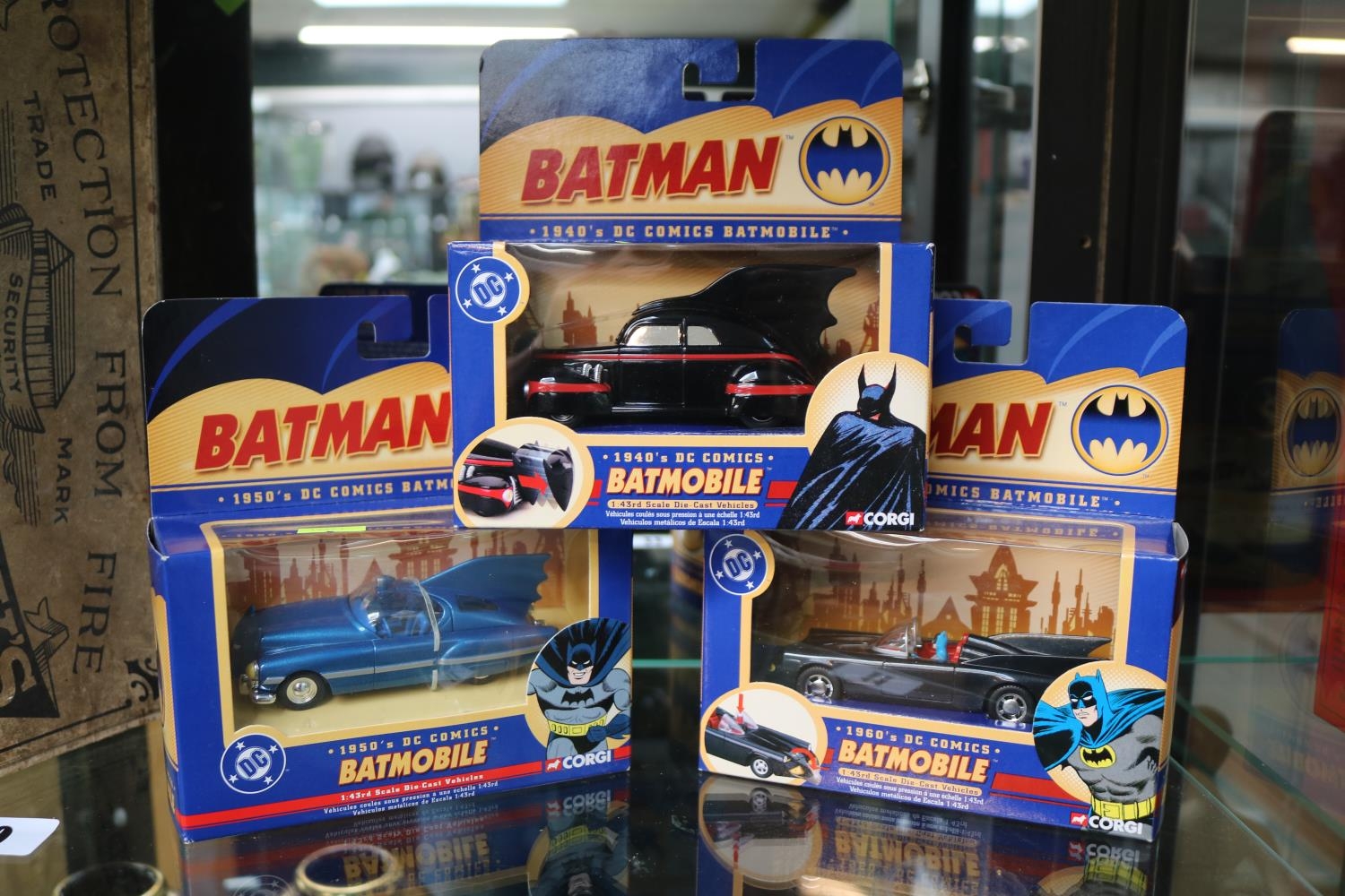 3 Boxed Corgi Batman DC Comics Vehicles to include 1940s, 50s and 60s.